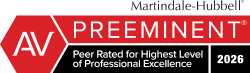 Martindale-Hubbell AV Preeminent 2026 award badge, signifying peer rating for the highest level of professional excellence.